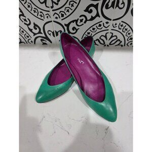 Vintage 9 West Womens Teal Green Leather Low Heel Flats Size 6.5M 1980s